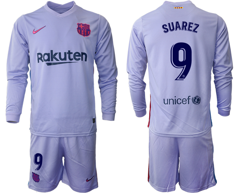 Men 2021-2022 Club Barcelona Second away purple Long Sleeve #9 Soccer Jerseys